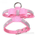 Shiny hot diamond bowknot pet water drill dog chest strap suede microfiber dog pet harness accessories safety dog